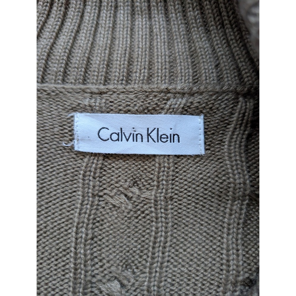 Calvin Klein Cable Knit Sweater Dress Women S Taupe Brown Faux Leather Buckle - Picture 6 of 11